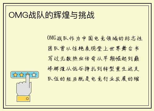 OMG战队的辉煌与挑战