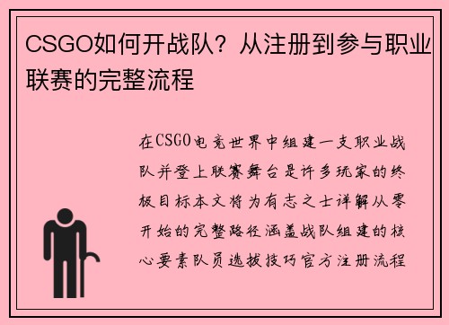 CSGO如何开战队？从注册到参与职业联赛的完整流程